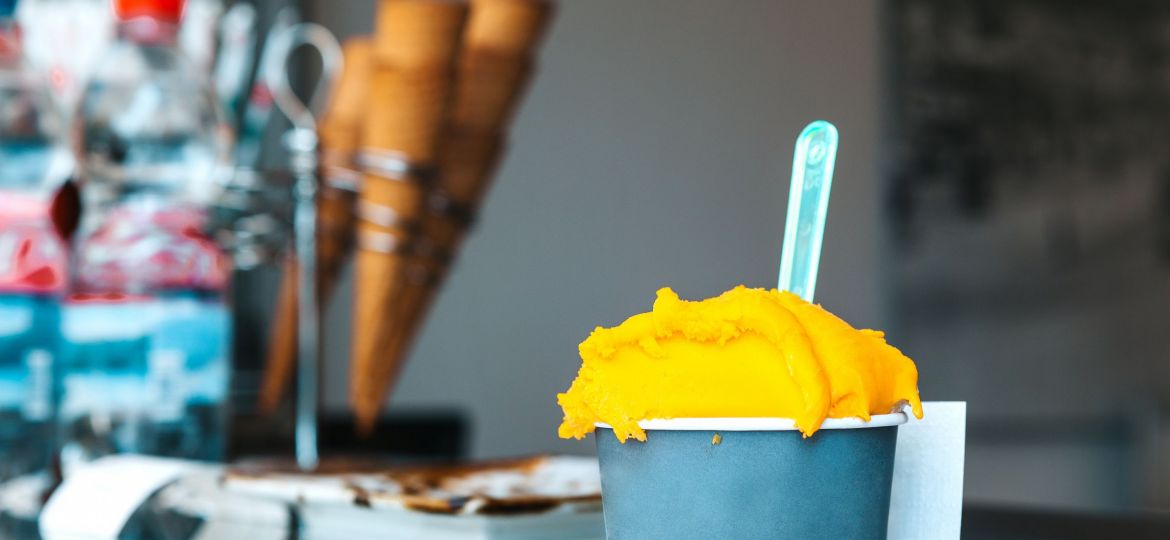 Mango Ice cream in paper cup