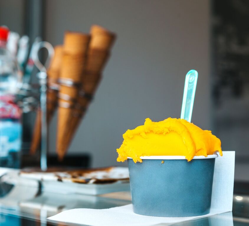 Mango Ice cream in paper cup